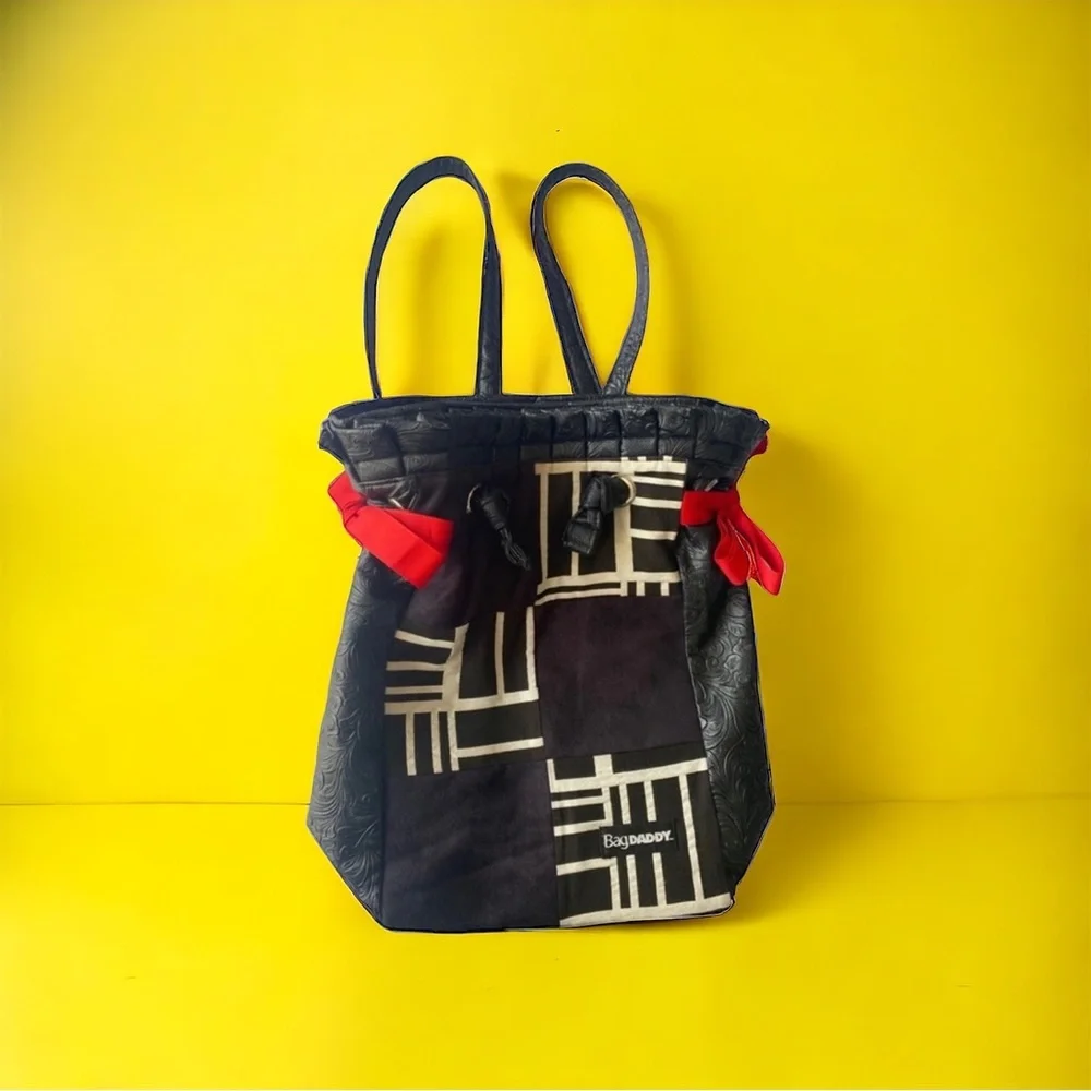 Bag DADDY Back pack bag black/white‎ with red ribbons on the sides